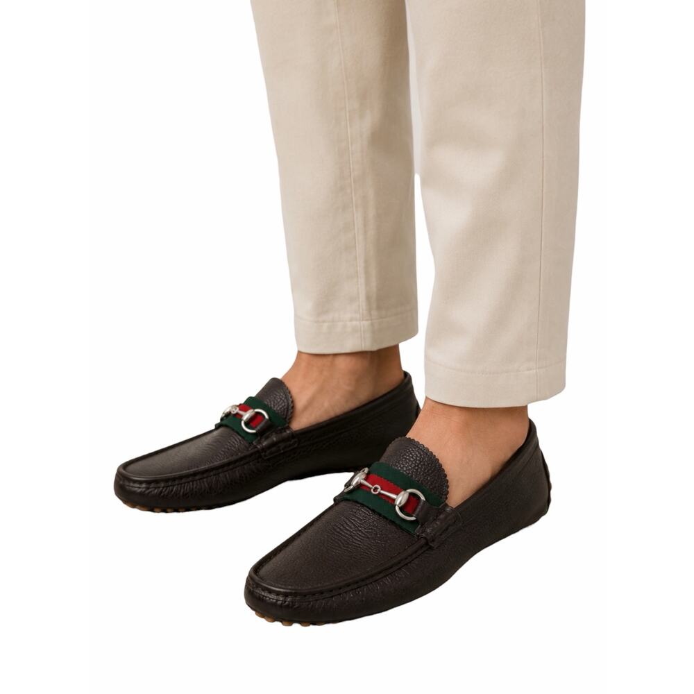 Gucci Horsebit Web Leather Driver Loafer Slip On Brown Size 10/ 10.5 - Picture 2 of 14